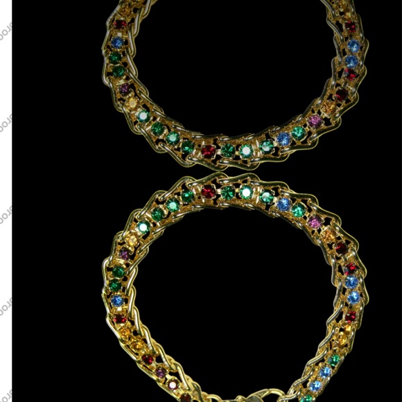 2/$30 Vintage Herringbone Link Bracelet & Gemstones 7” - Picture 12 of 12